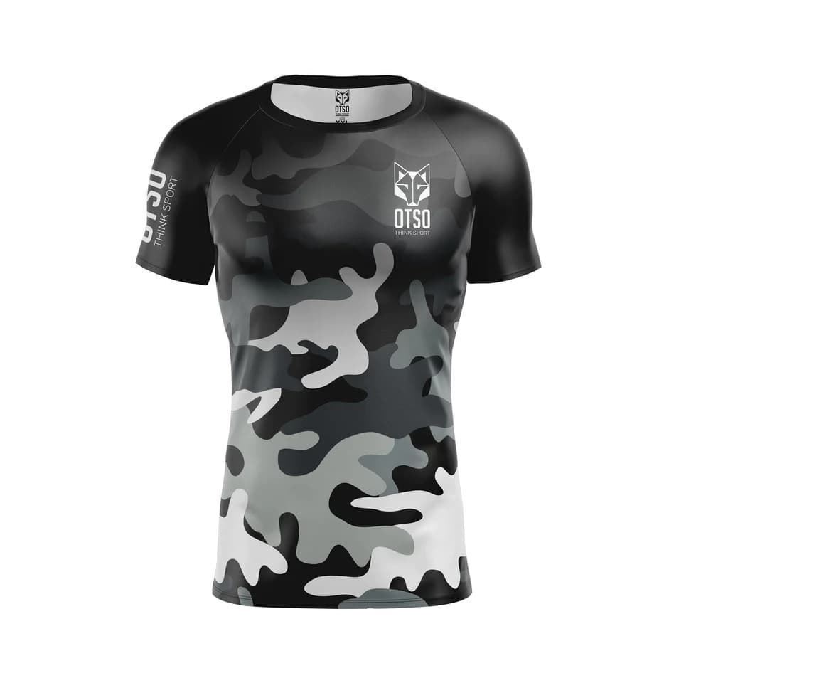 Camiseta Running OTSO Manga Corta Hombre Grey Camo. ÚLTIMA UNIDAD!! TALLA L - Imagen 1